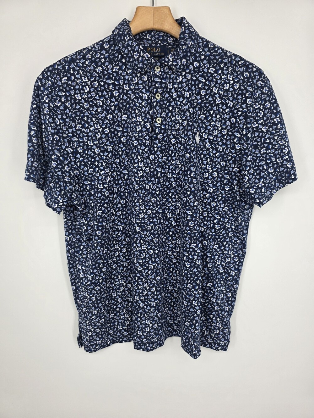 Polo Ralph Lauren Custom Slim Fit Floral Polo Shirt Navy Blue Size L.